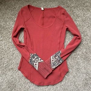 Free People orange waffle long sleeve